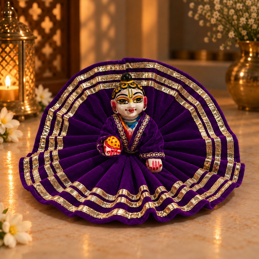 Jogan Meera Dark Purple Daily Wear Gotta Velvet Poshak With Blouse for Laddu Gopal