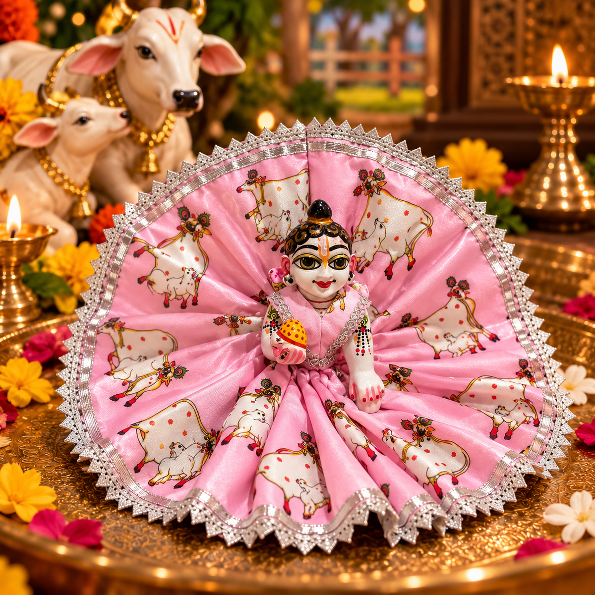 Jogan Meera Gopashtami Special Light-Pink Cow Poshak for Laddu Gopal Ji