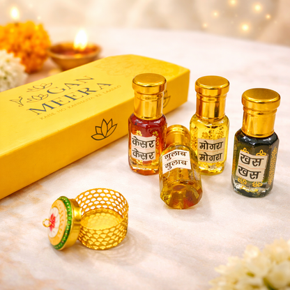 Divine Itra Seva Combo Set Gulab, Mogra, Kesar & Khas (8ml Each)