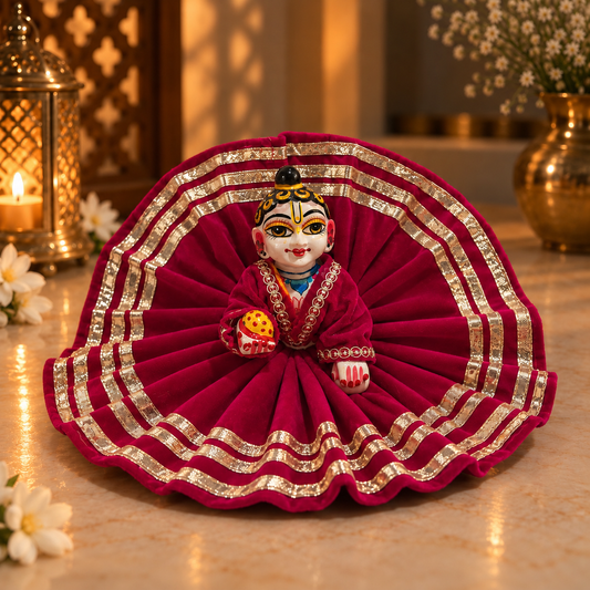 Jogan Meera Dark Pink Daily Wear Gotta Velvet Poshak With Blouse for Laddu Gopal