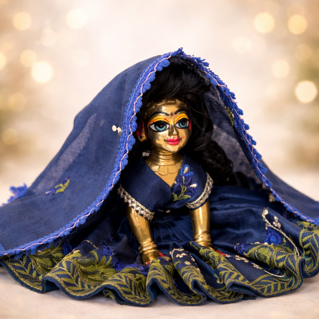 Jogan Meera Dark Blue Heavy Manipuri Embroidery Poshak for Radha Rani