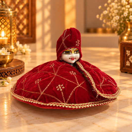 Jogan Meera Winter Red Fargul Dress With Topa for Laddu Gopal Ji and Radha Ji