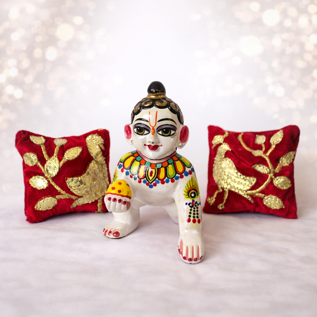 Jogan Meera Red Peacock Pillow Pair for Laddu Gopal Seva