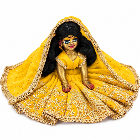 Jogan Meera Yellow Heavy Diwali Raja Rani Poshak for Radha Rani Ji