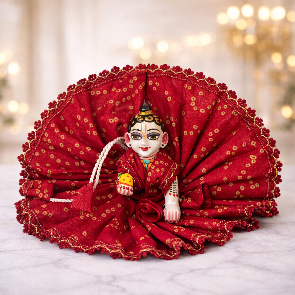Jogan Meera Mehroon Bandhani Print Poshak for Laddu Gopal