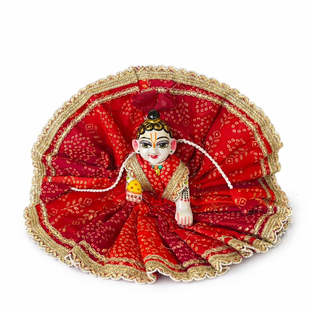 Jogan Meera Red Bandhani Print Poshak for Laddu Gopal
