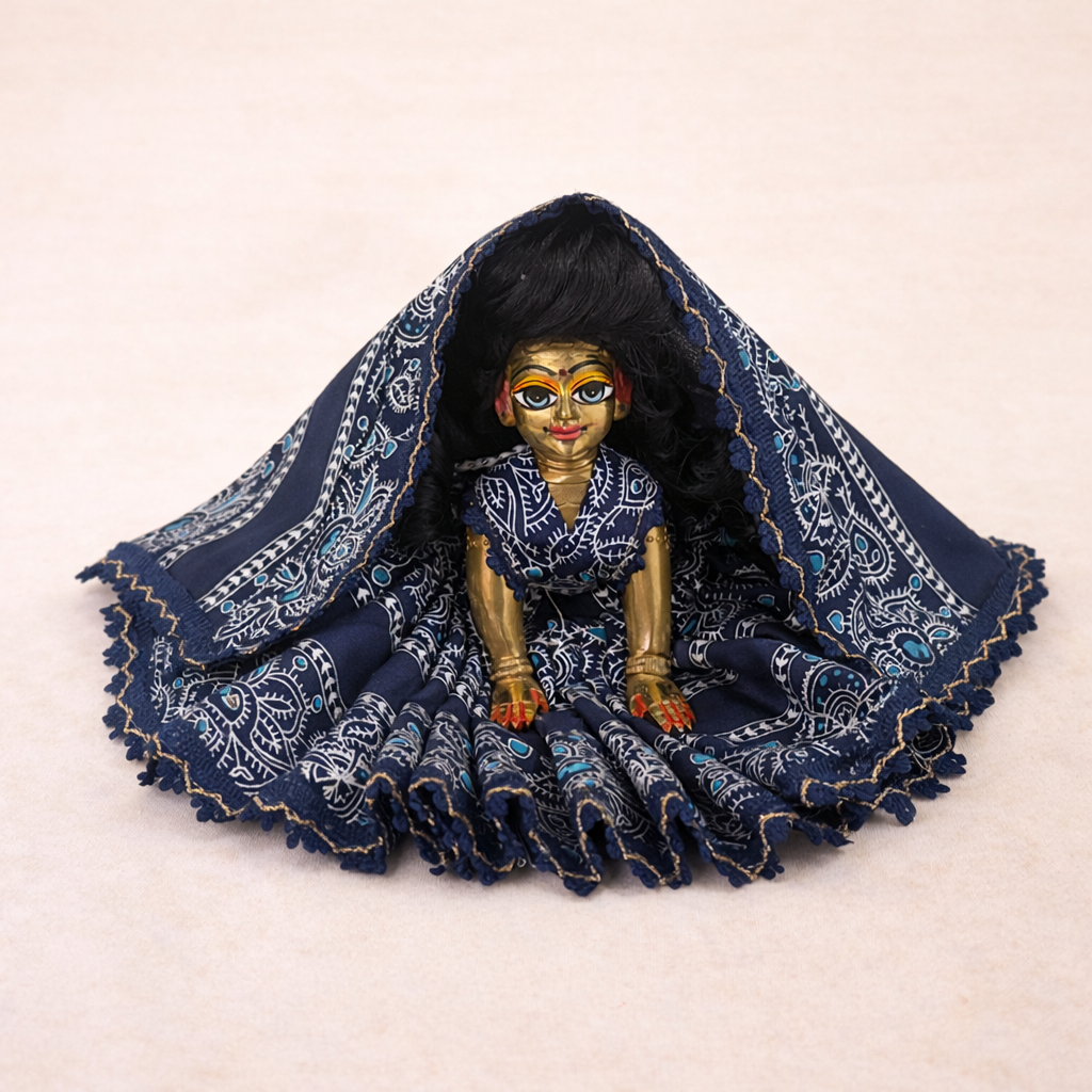 Jogan Meera Dark Blue Cotton Print Poshak for Radha Rani