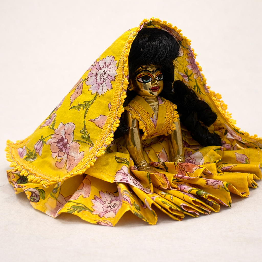 Jogan Meera Yellow Flower Double Frill Poshak for Radha Rani