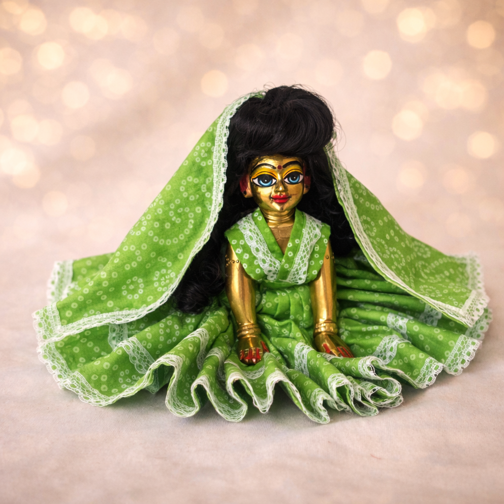 Jogan Meera Green Bandhani Print Poshak for Radha Rani