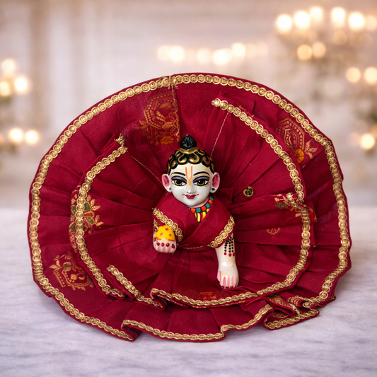 Jogan Meera Double Frill Red Banarasi Poshak for Laddu Gopal