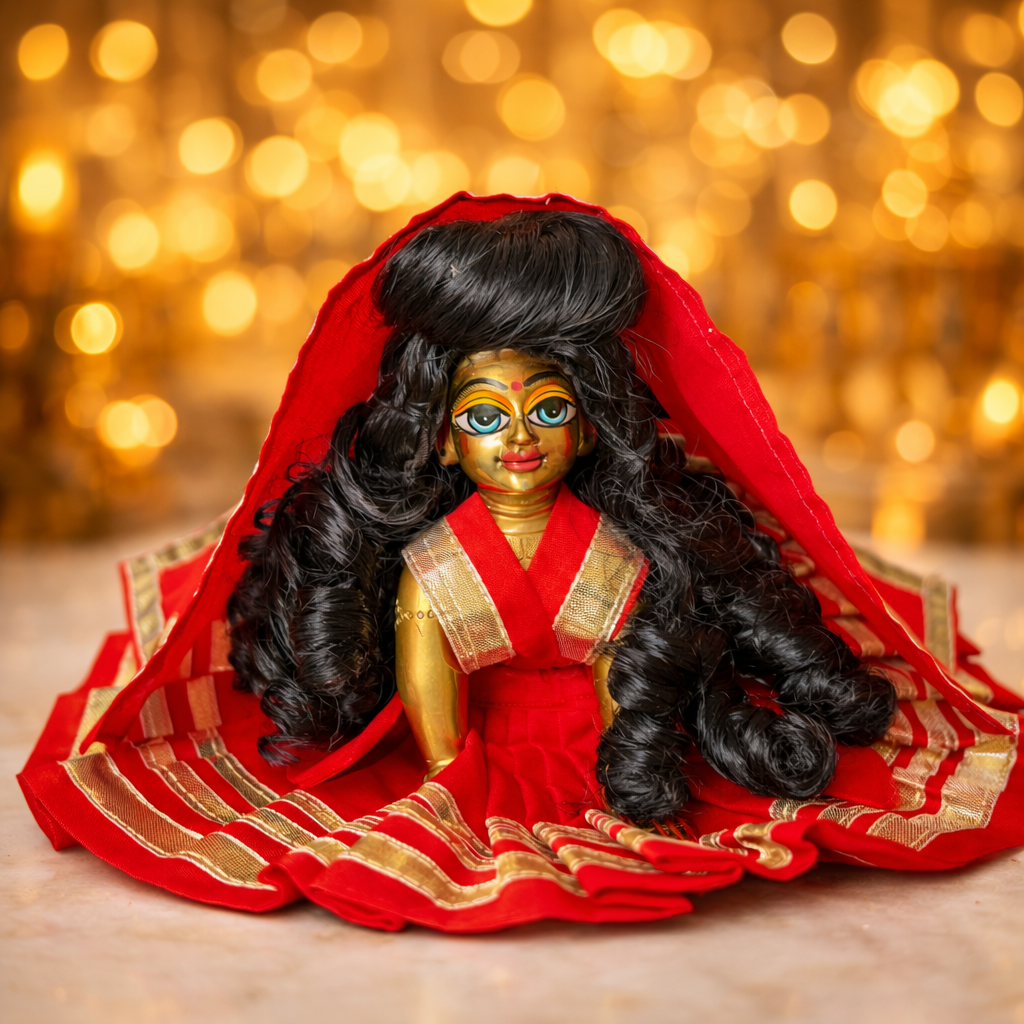 Jogan Meera Red Daily Wear Gotta Cotton Poshak for Radha Rani