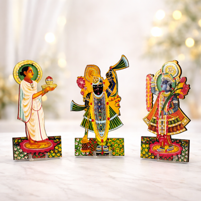Jogan Meera Shreenathji, Yamunaji & Mahaprabhuji MDF Jhanki (6 Inch)