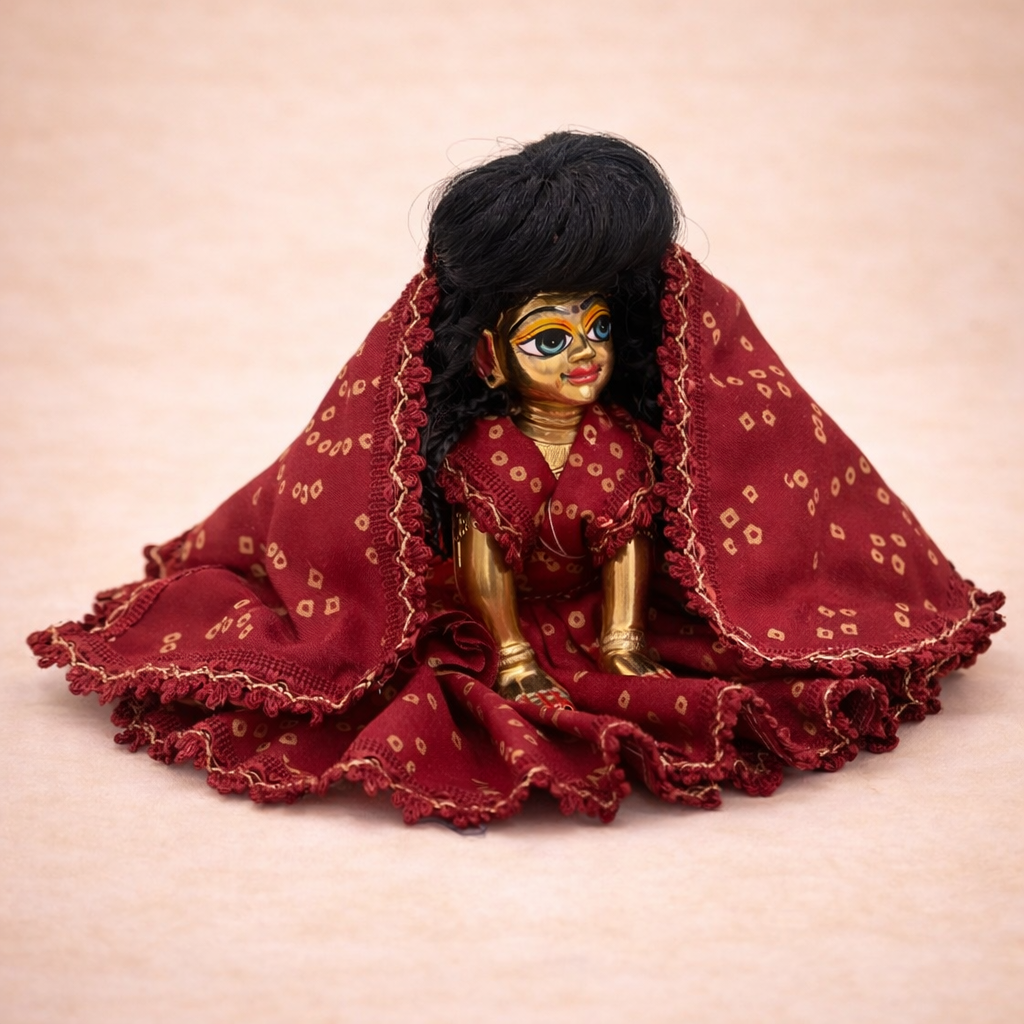 Jogan Meera Mehroon Bandhani Print Poshak for Radha Rani