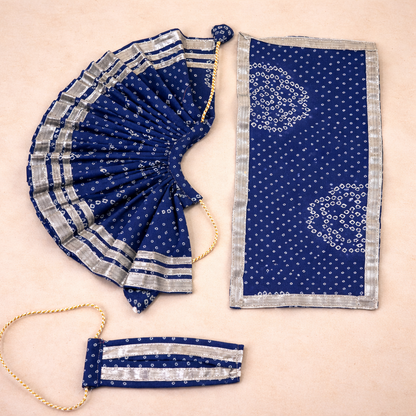 Jogan Meera Dark Blue Bandhani Print Poshak for Radha Rani