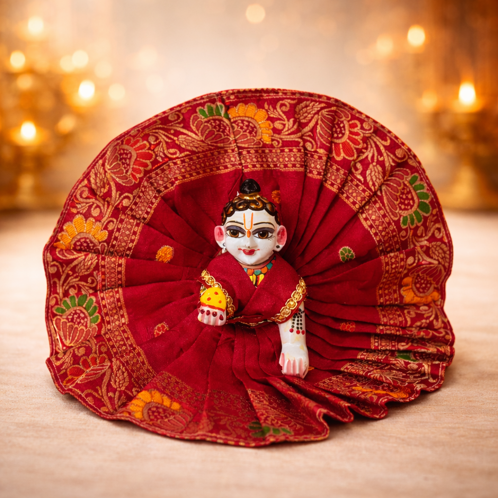 Jogan Meera Red Banarasi Fabric Poshak for Laddu Gopal – Festive Collection