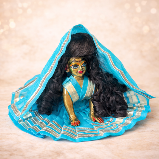 Jogan Meera Light Blue Daily Wear Gotta Cotton Poshak for Radha Rani