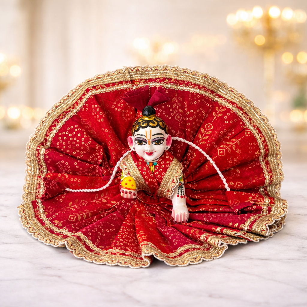 Jogan Meera Red Bandhani Print Poshak for Laddu Gopal