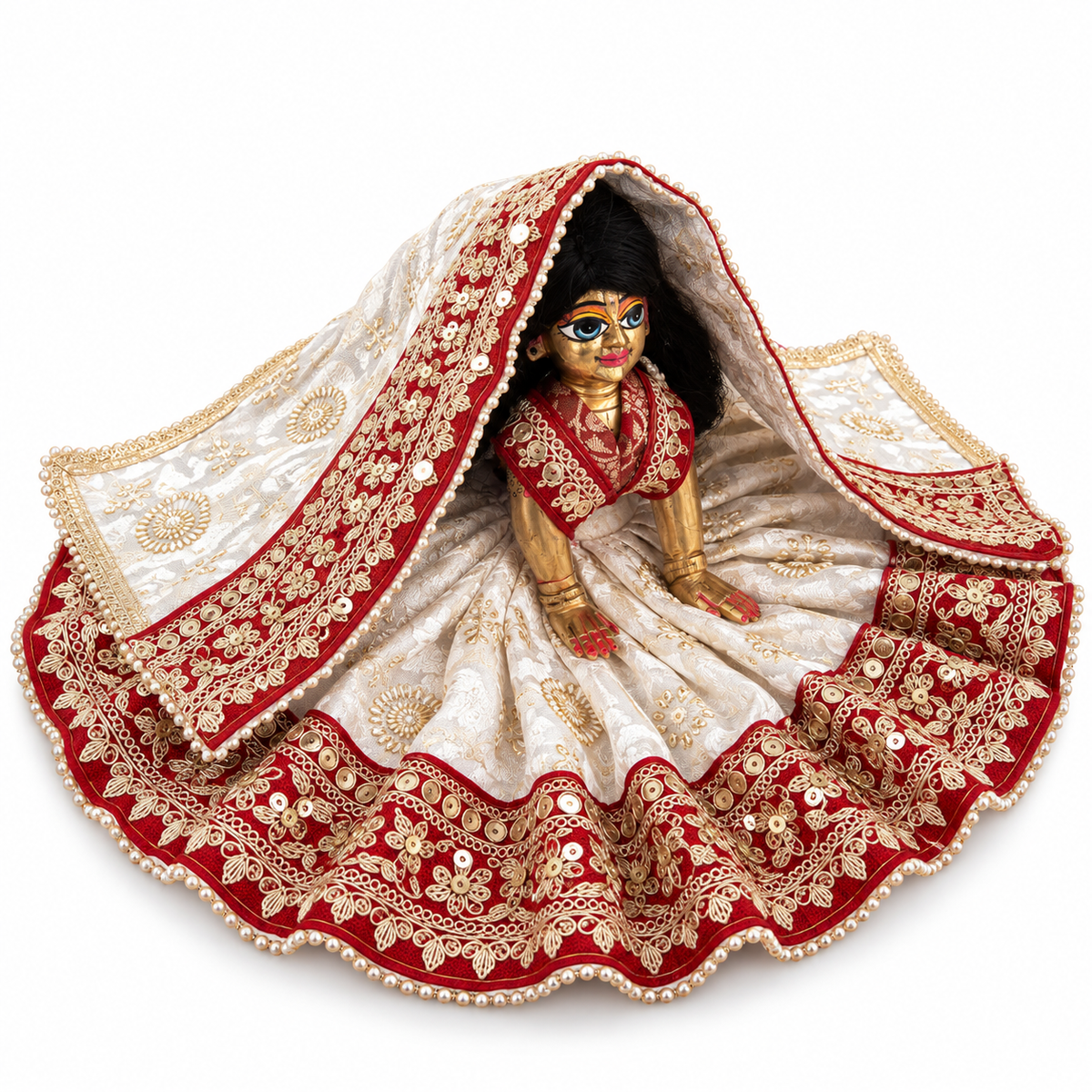 Jogan Meera Red White Heavy Poshak for Sharad Purnima for Radha Rani