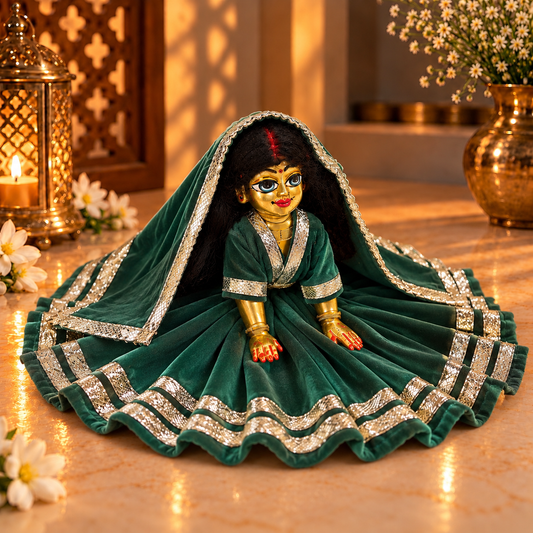 Jogan Meera Teal Green Daily Wear Gotta Velvet Poshak With Blouse for Radha Rani