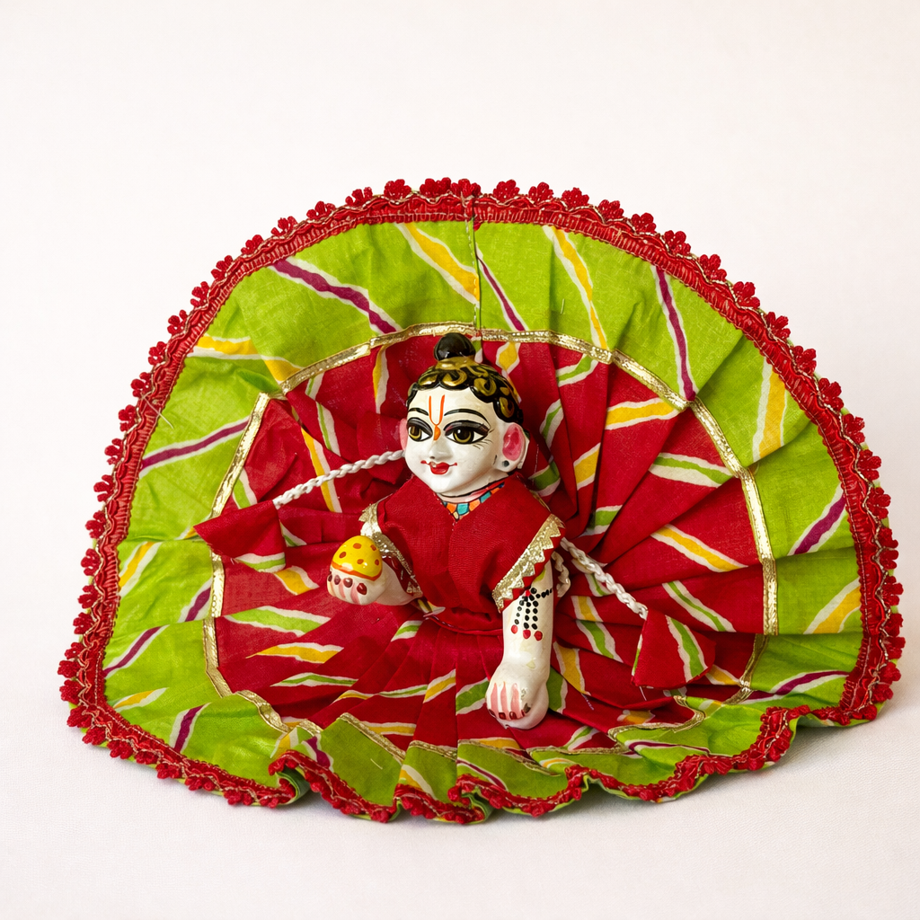 Jogan Meera Cotton Lehriya Poshak – Green & Red