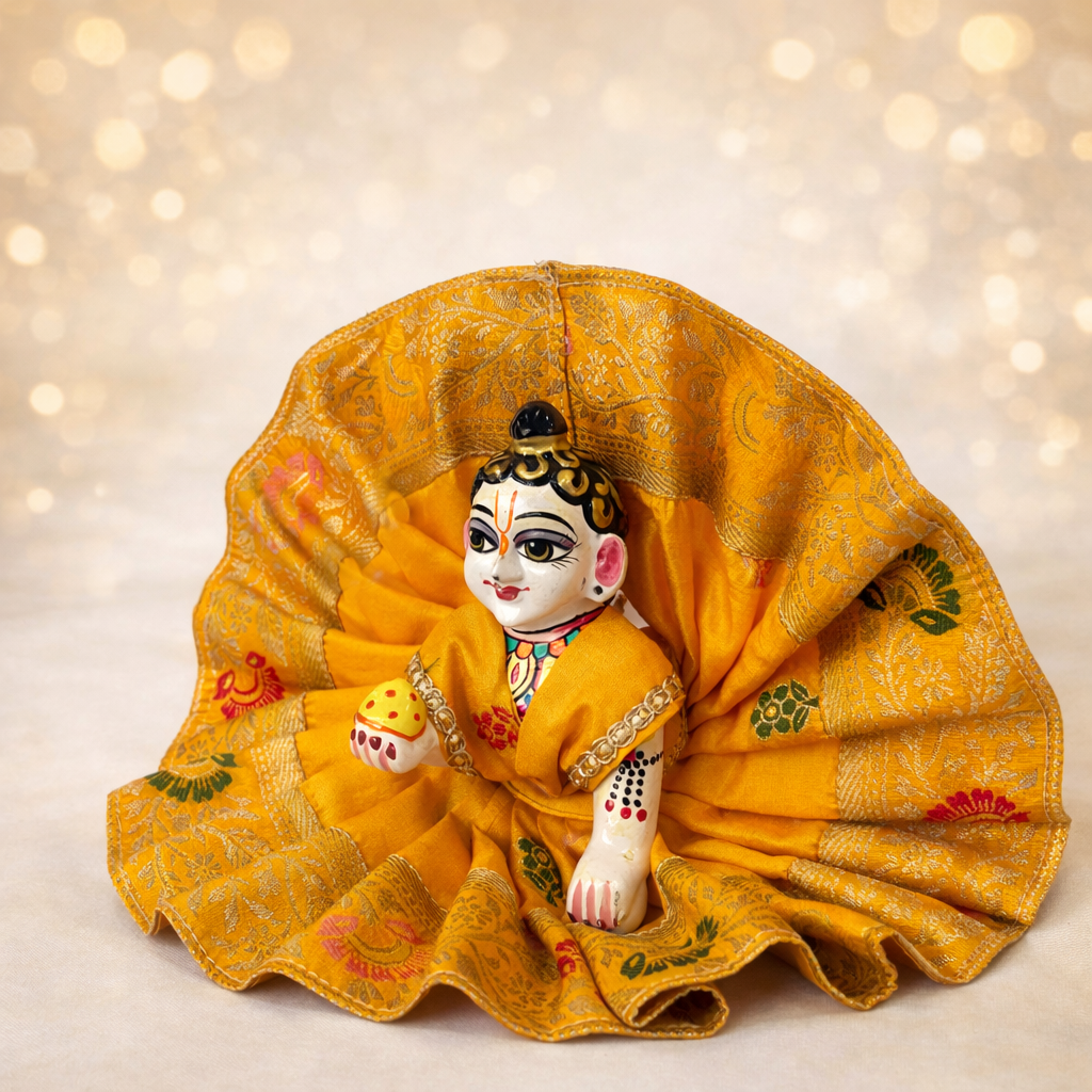 Jogan Meera Yellow Banarasi Fabric Poshak for Laddu Gopal
