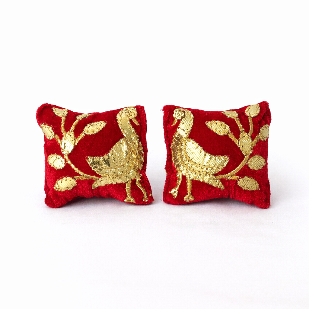 Jogan Meera Red Peacock Pillow Pair for Laddu Gopal Seva