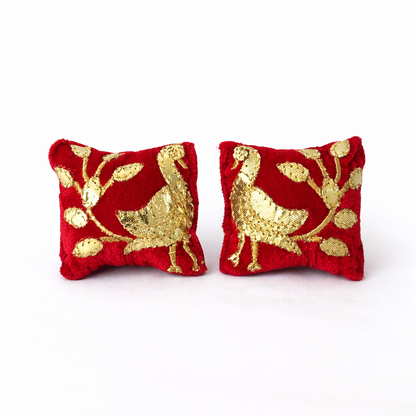 Jogan Meera Red Peacock Pillow Pair for Laddu Gopal Seva