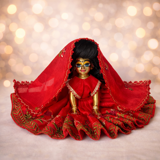 Jogan Meera Red Heavy Manipuri Embroidery Poshak for Radha Rani