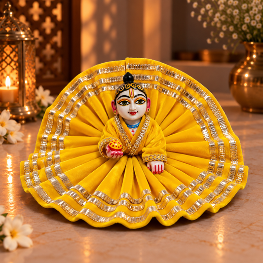 Jogan Meera Yellow Daily Wear Gotta Velvet Poshak With Blouse for Laddu Gopal