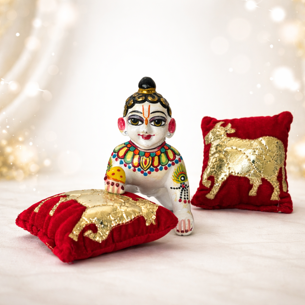 Jogan Meera Red Cow Pillow Pair for Laddu Gopal Seva