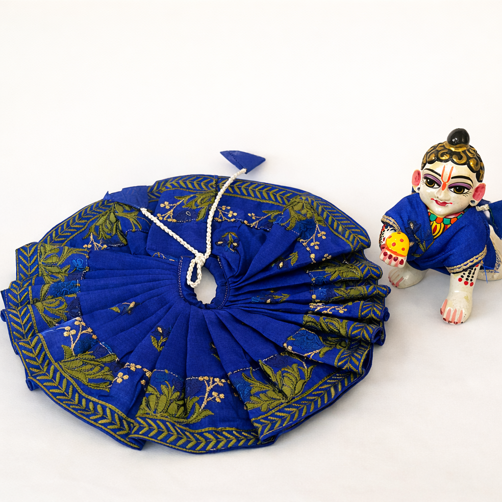 Jogan Meera Royal Blue Heavy Manipuri Embroidery Poshak for Laddu Gopal
