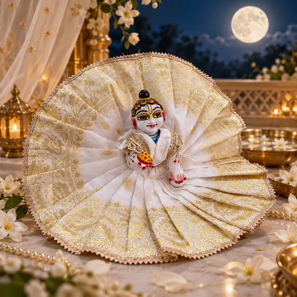 Jogan Meera White Banarasi Heavy Poshak for Sharad Purnima for Laddu Gopal