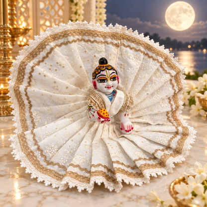 Jogan Meera White Embroidery Poshak for Sharad Purnima for Laddu Gopal