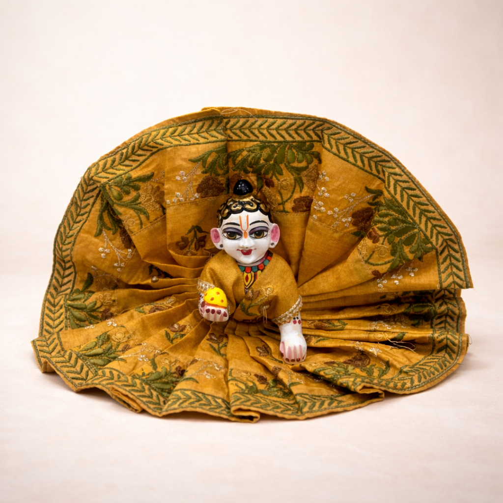 Jogan Meera Yellow Heavy Manipuri Embroidery Poshak for Laddu Gopal