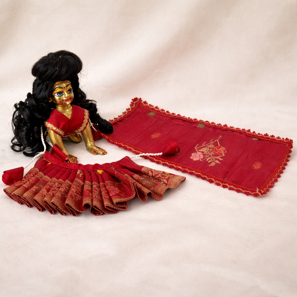 Jogan Meera Red Banarasi Fabric Poshak for Radha Rani – Festive Collection