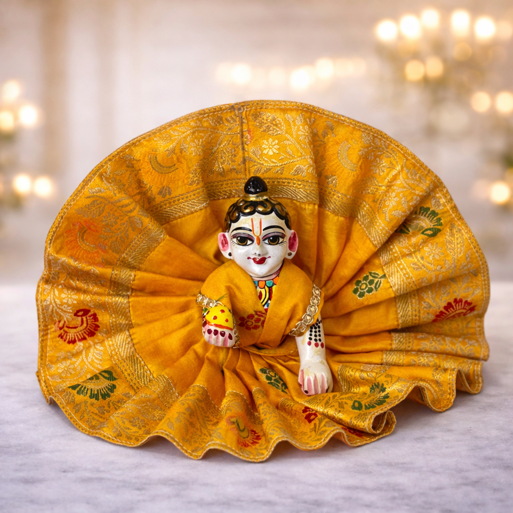 Jogan Meera Yellow Banarasi Fabric Poshak for Laddu Gopal