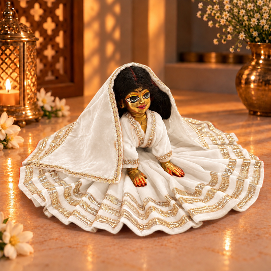 Jogan Meera White Daily Wear Gotta Velvet Poshak With Blouse for Radha Rani