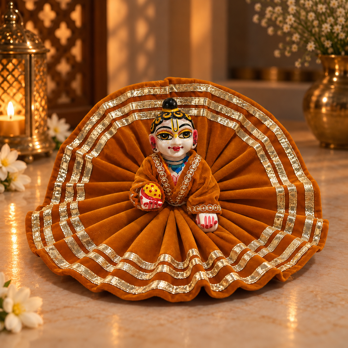 Jogan Meera Rust Orange Daily Wear Gotta Velvet Poshak With Blouse for Laddu Gopal