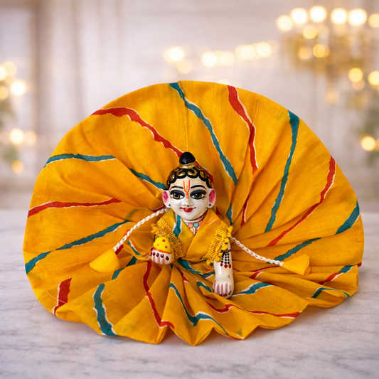 Jogan Meera Yellow Cotton Lehriya Poshak for Laddu Gopal
