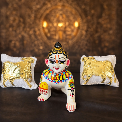 Jogan Meera White Cow Pillow Pair for Laddu Gopal Seva