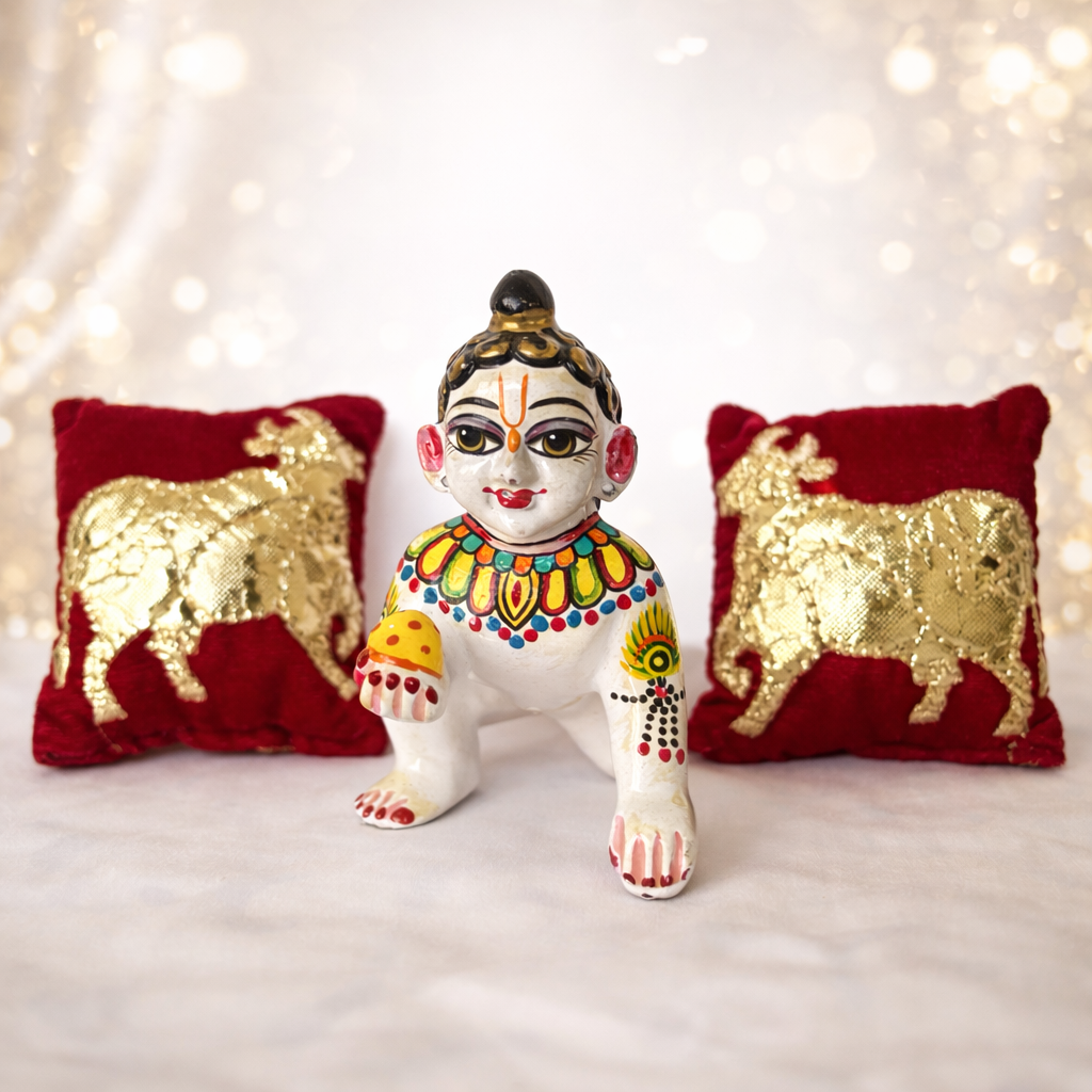 Jogan Meera Red Cow Pillow Pair for Laddu Gopal Seva
