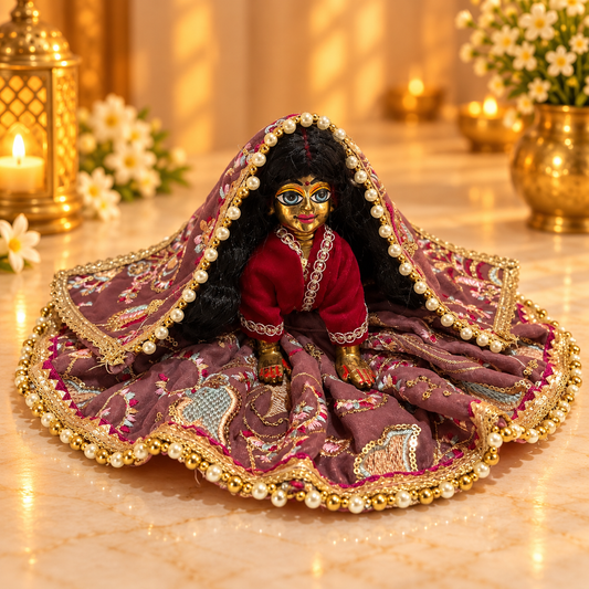 Jogan Meera Brown Rose Heavy Velvet Poshak With Blouse for Radha Rani