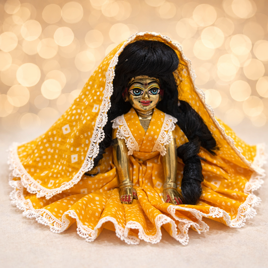 Jogan Meera Yellow Bandhani Print Poshak for Radha Rani