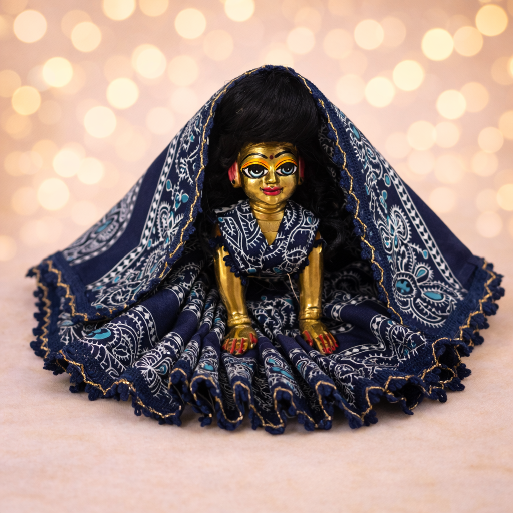 Jogan Meera Dark Blue Cotton Print Poshak for Radha Rani