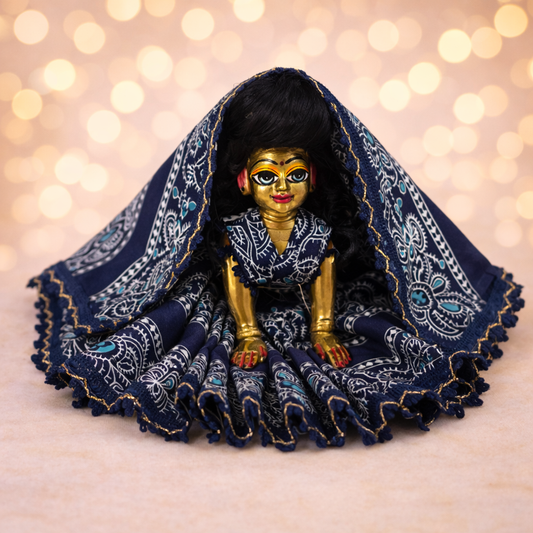 Jogan Meera Dark Blue Cotton Print Poshak for Radha Rani