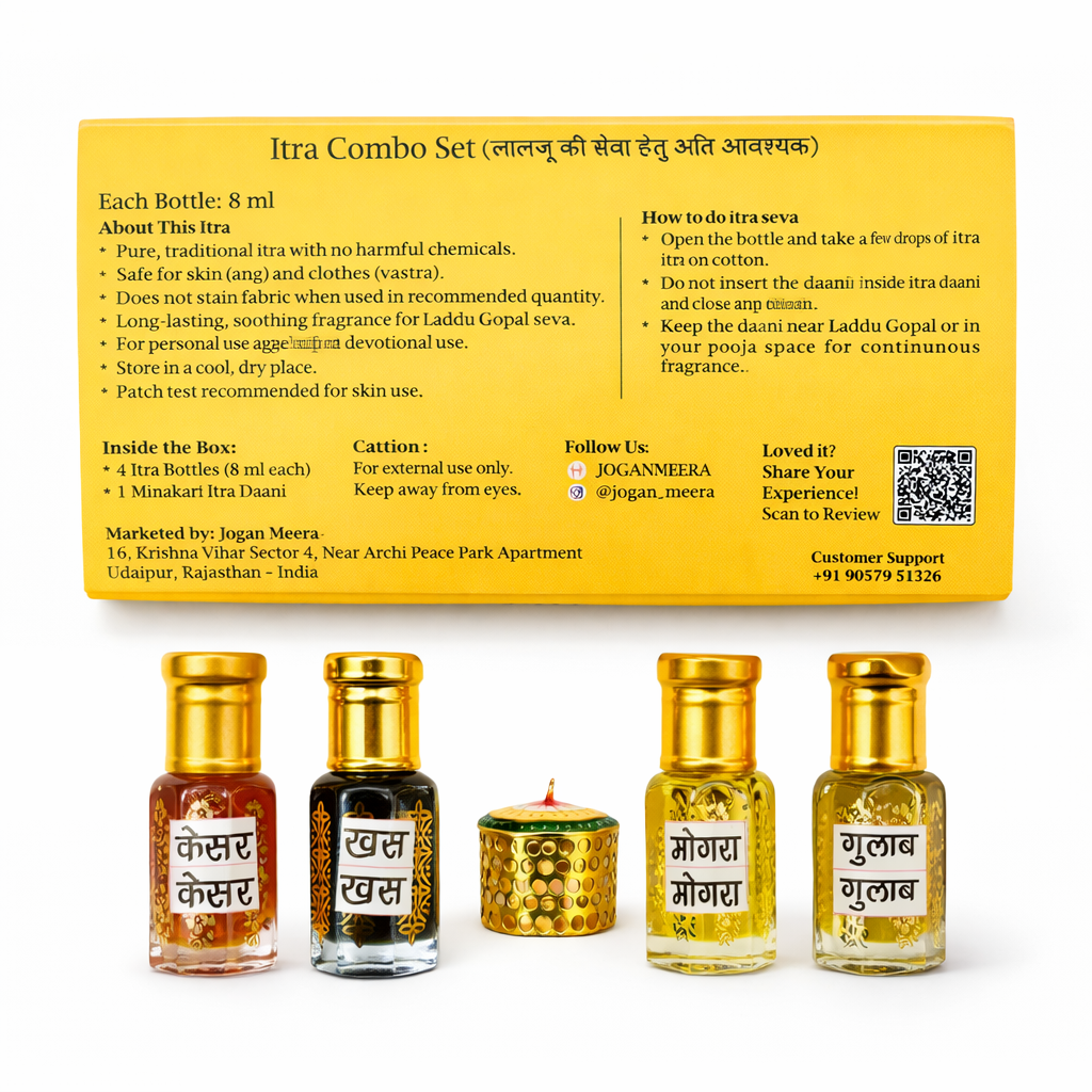 Divine Itra Seva Combo Set Gulab, Mogra, Kesar & Khas (8ml Each)