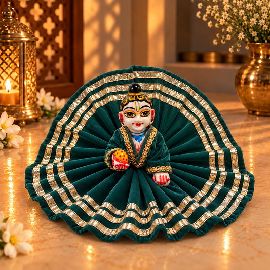 Jogan Meera Teal Green Daily Wear Gotta Velvet Poshak With Blouse for Laddu Gopal