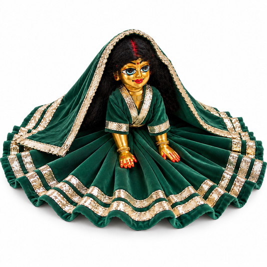 Jogan Meera Teal Green Daily Wear Gotta Velvet Poshak With Blouse for Radha Rani