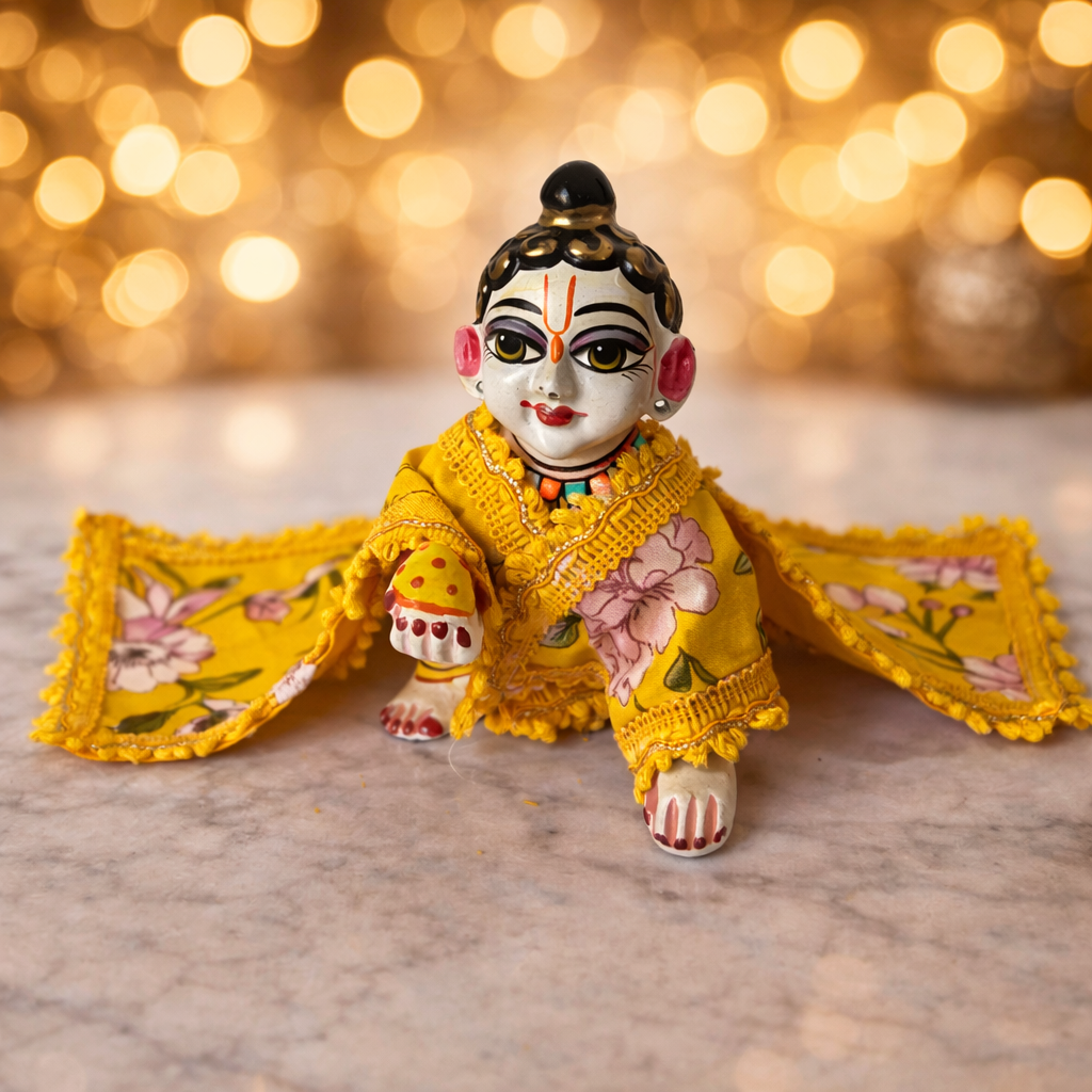 Jogan Meera Yellow Flower Double Frill Chira Vastra for Lalan ju