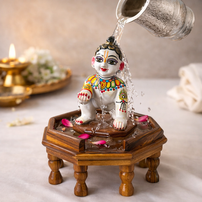 Jogan Meera Sagwan Wood Snan Choki for Thakurji Seva